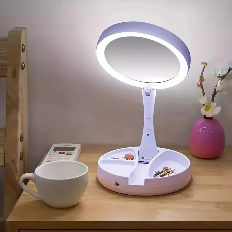 

1pc Foldable LED Vanity Mirror with Box, Dual-Sided 1X & 10X Magnification, Adjustable Brightness, Compact Design for Makeup & D
