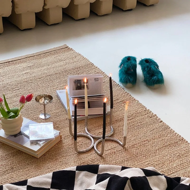 الفولاذ المقاوم للصدأ على شكل حرف U التوأم الشموع تايبي الأوروبية Ins الرياح ديكور المنزل الحلي حفل زفاف عطلة جو شمعة