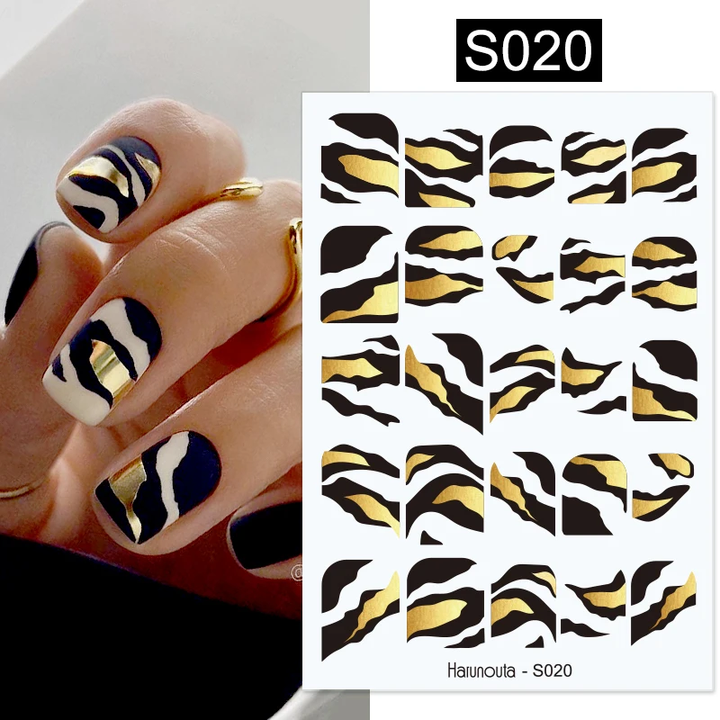 Czarny 3D Leopard paznokci naklejki białe mleko krowa projekt paznokci wąż drukuje suwaki skórki zwierząt folie wzór zebry manicure wystrój