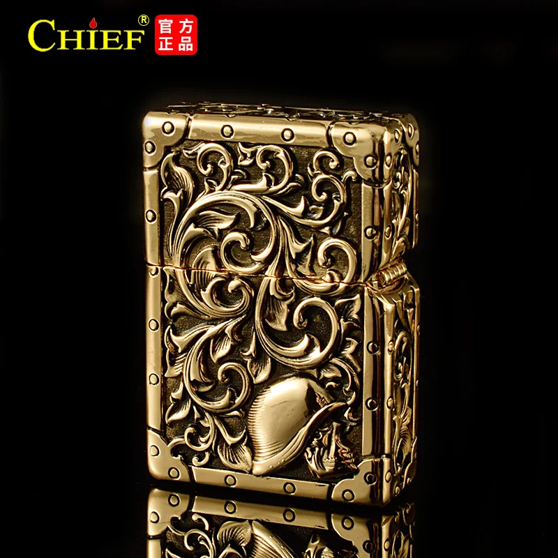 CHIEF Metal Heavy Armor Flower Fairy Kerosene Lighter Five Sided Relief Grinding Wheel Ignition Windproof Retro Lighters Gadgets