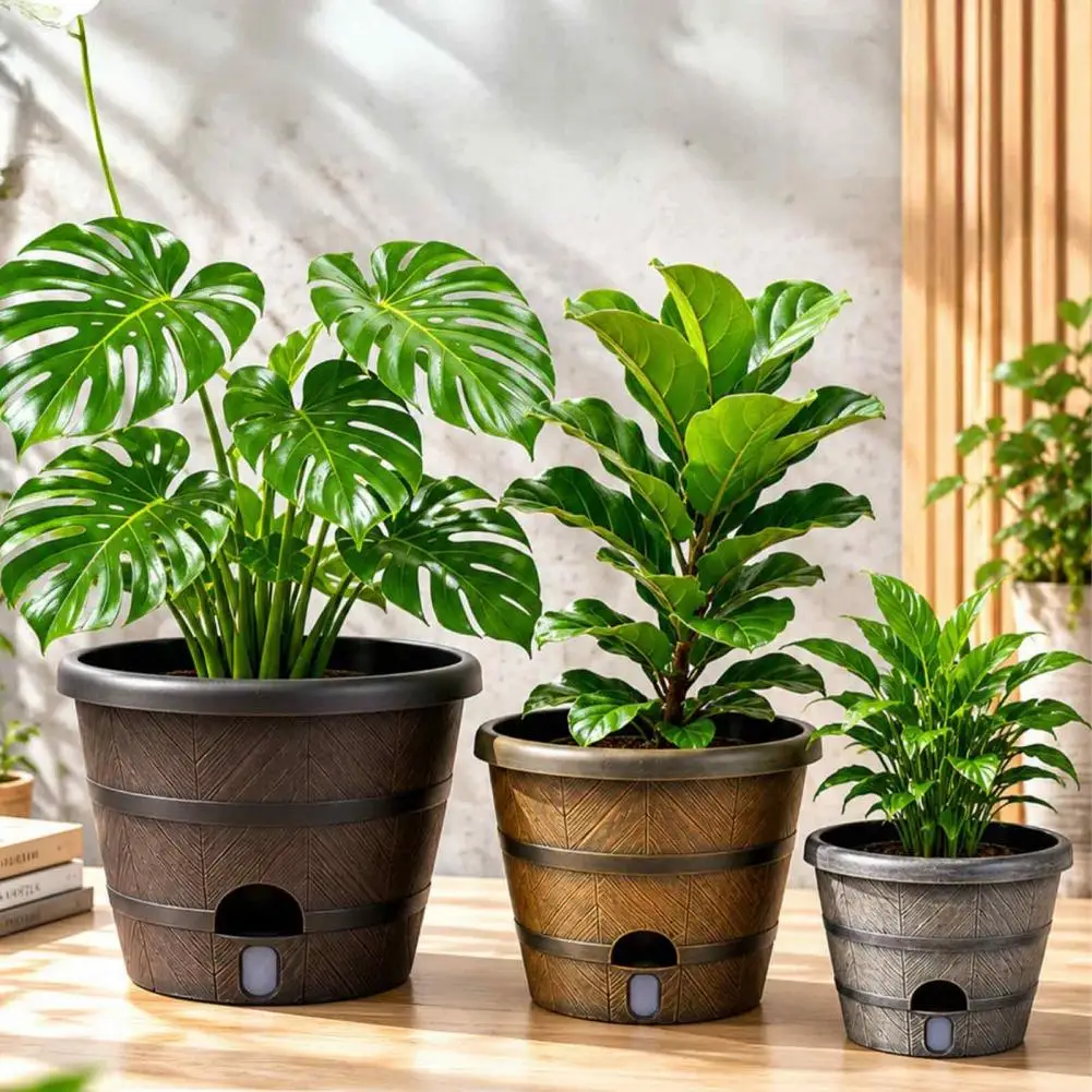 Sturdy Plastic Flowerpot Styled With Air Flow Vents And Internal Reservoir For Plant Hydration Durable Thickened Whiskey Planter