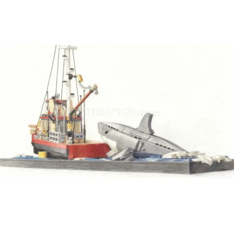 

Moc Great White Shark Building Blocks Creative Boy Assembly Toy Model 1497 Children's Christmas Birthday Toy Gifts