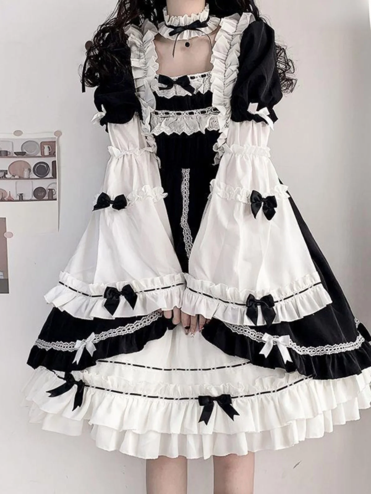 plus Size 300 Pou k Sweet Soft Girl Lolita Gonna da donna Princ Sle Long Sve Poliuretano Fibra elastica Autunno D...