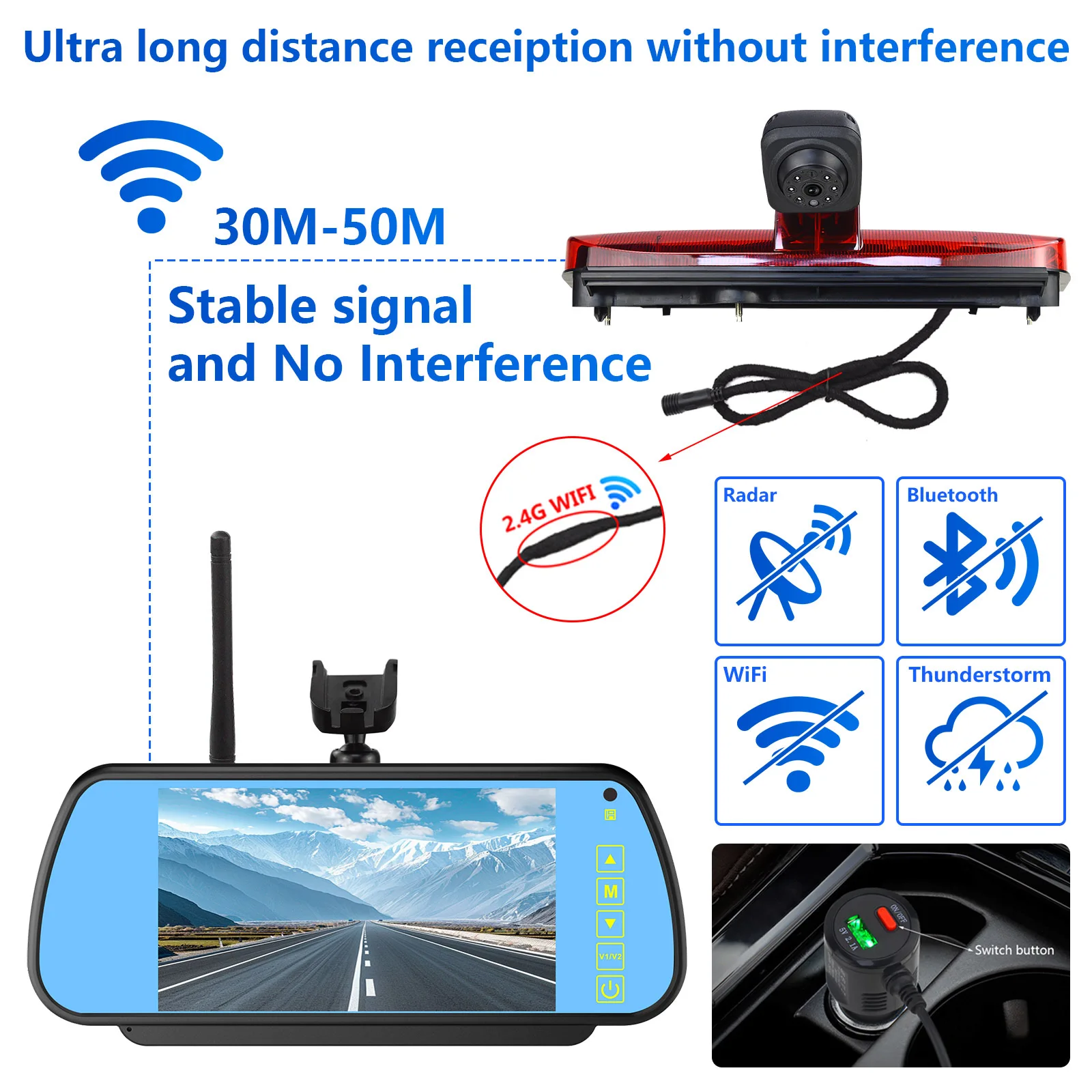 

AHD1080PWireless rearview camera suitable for Ford Transit Connect (2014 - 2017 models), equipped with 7-inch mirror kit