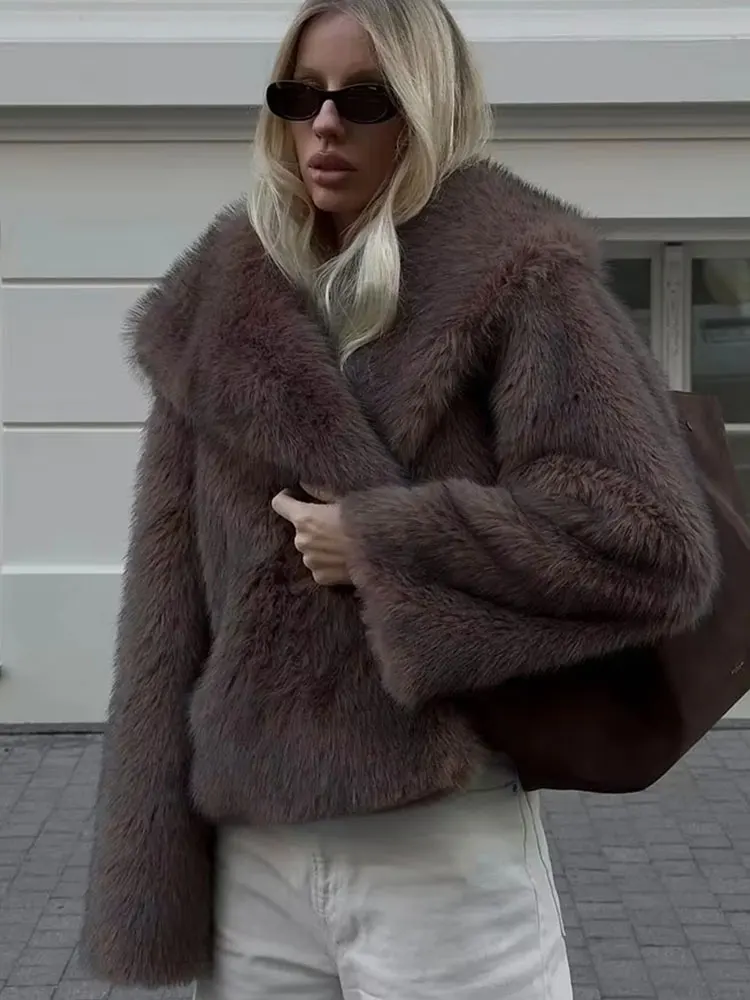 HH レディース エレガント フェイクファーコート 暖かい ふわふわ ゆったり 長袖 ラペルジャケット 秋冬 ファッション ハイストリート レディース アウターウェア