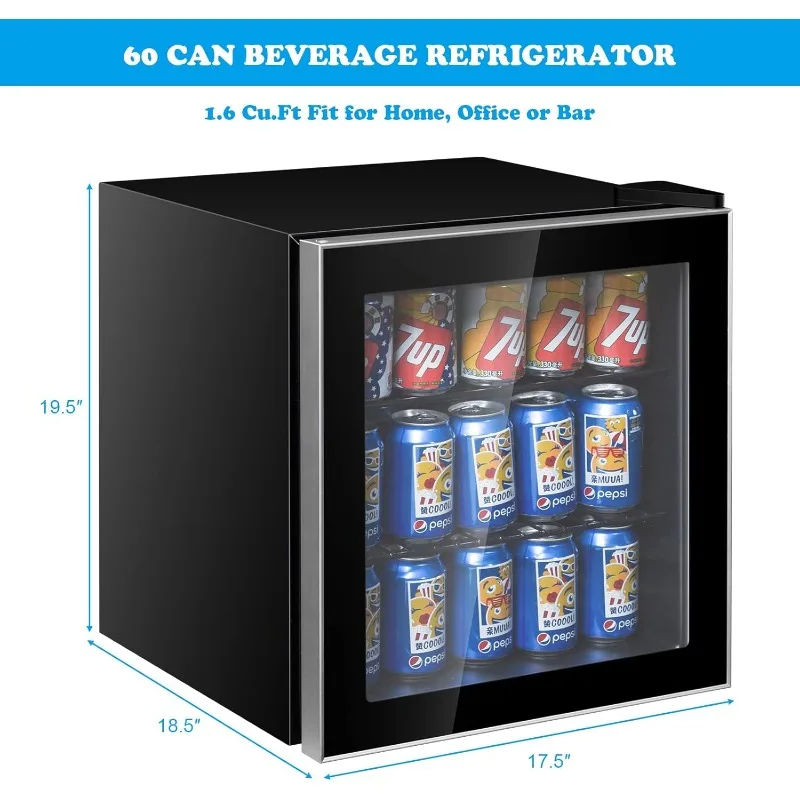 ARLIME Mini Fridge, Drink Cooler, 60 Can, Beverage Refrigerator with Glass Door,Removable Shelves for Soda Beer Wine,Small Drink
