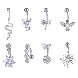 Crystal Belly Button Ring Animal Shape Belly Piercing Stainless Steel Navel Curved Barbell Ring Navel Rings Sexy Body Jewelry