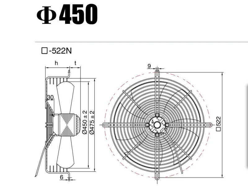 External Rotor Axial Fan YDWF74L60P4-522N-450S Suction 220V Single-phase Cold Storage Fan