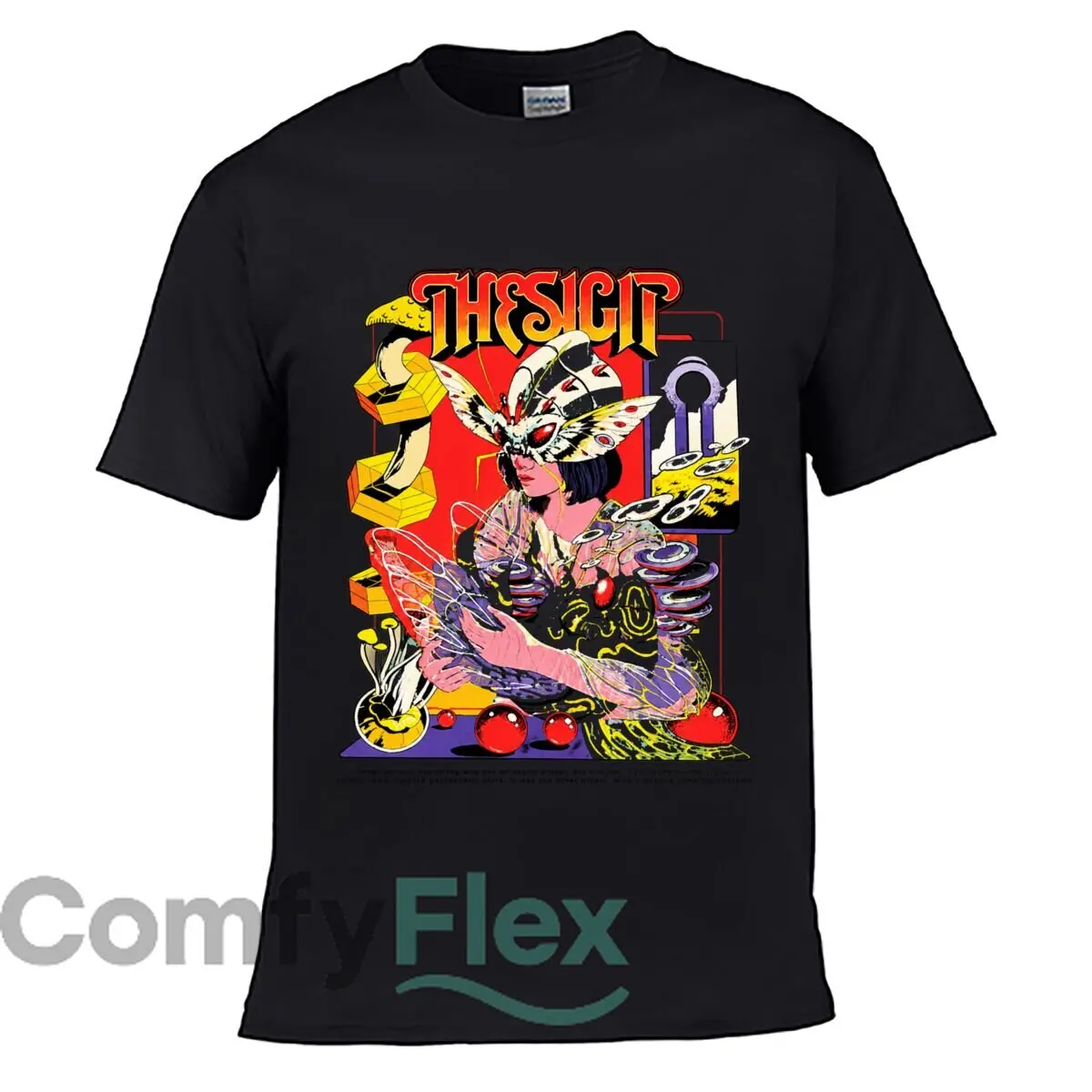 Psychedelic Moth Woman Hidden Hyperdimensional Signal Mushrooms Cassette Loose T-shirt Casual Tee