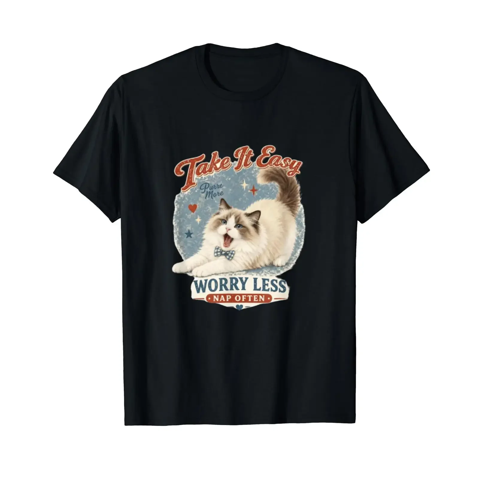 Take It Easy Worry Less Nap Often Affordable T Shirt vintage Washed Slightly homme designer clothes Unisex Versatile Casual