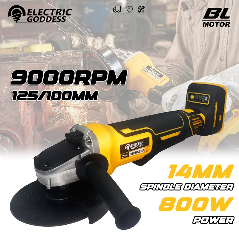 125mm M14 Brushless Angle Grinder Cutting Machine 4 Gears Cordless Grinding Machine Power Tool for Makita 18V-21V Battery Pins