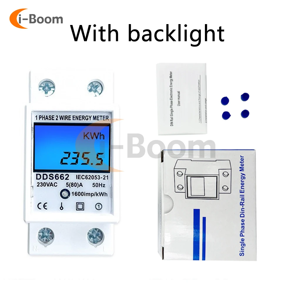 DDS662 AC 220V Single-Phase Multifunction Power Meter Led Display Real-Time Power Monitoring Rail Energy Meter