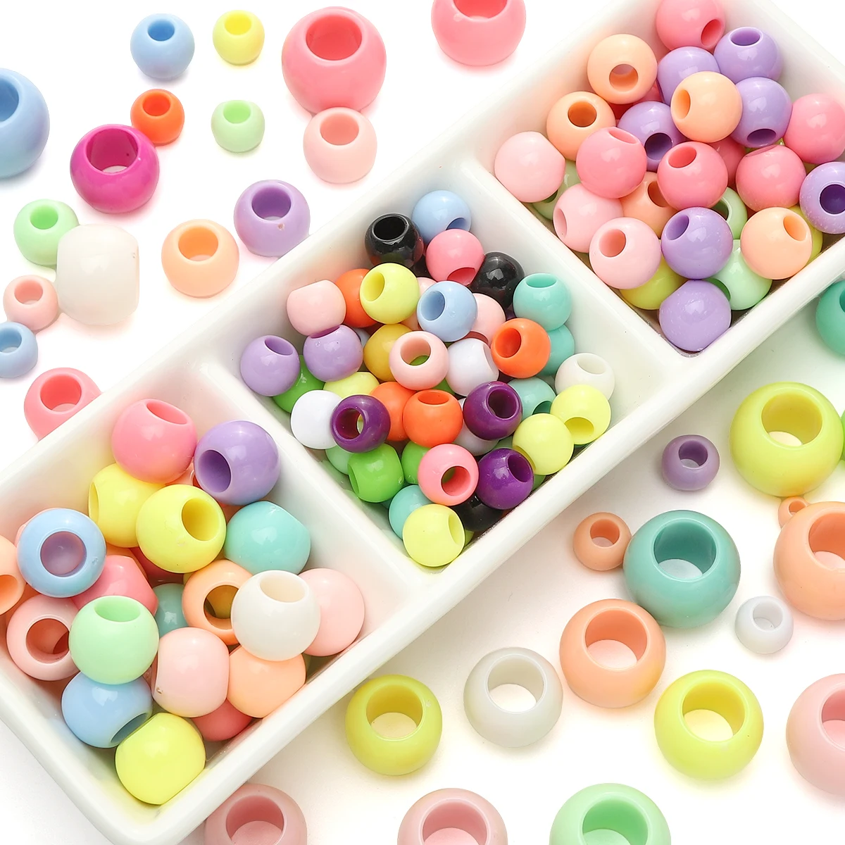 10-200pcs 6 10 12 14 16 18 20mm Big Hole Colorful Beads Round Acrylic Loose Spacer Beads For Jewelry Making Diy Bracelet Earring