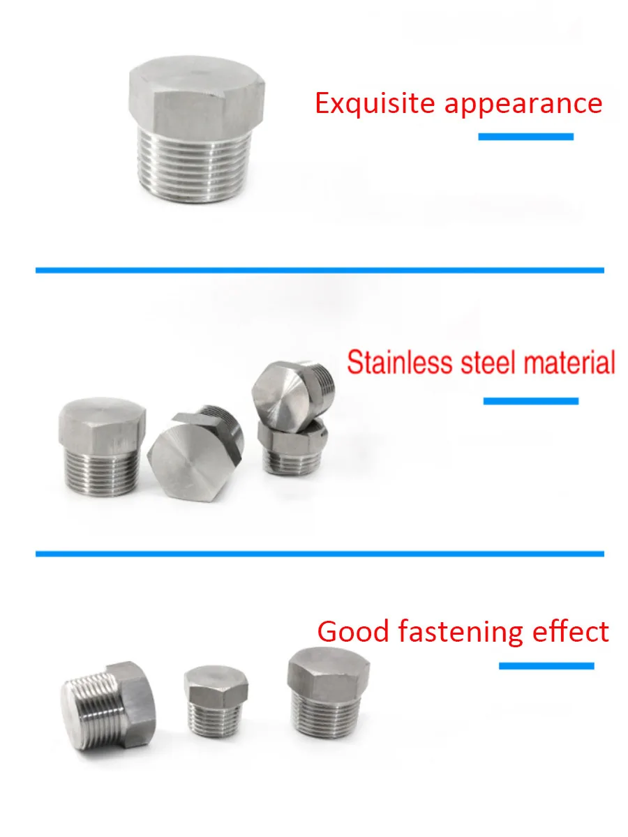 1Pc External Hexagon Thread 304 Stainless Steel Hex End Cap Flange  Solid Plug Oil Water Pipe Fitting