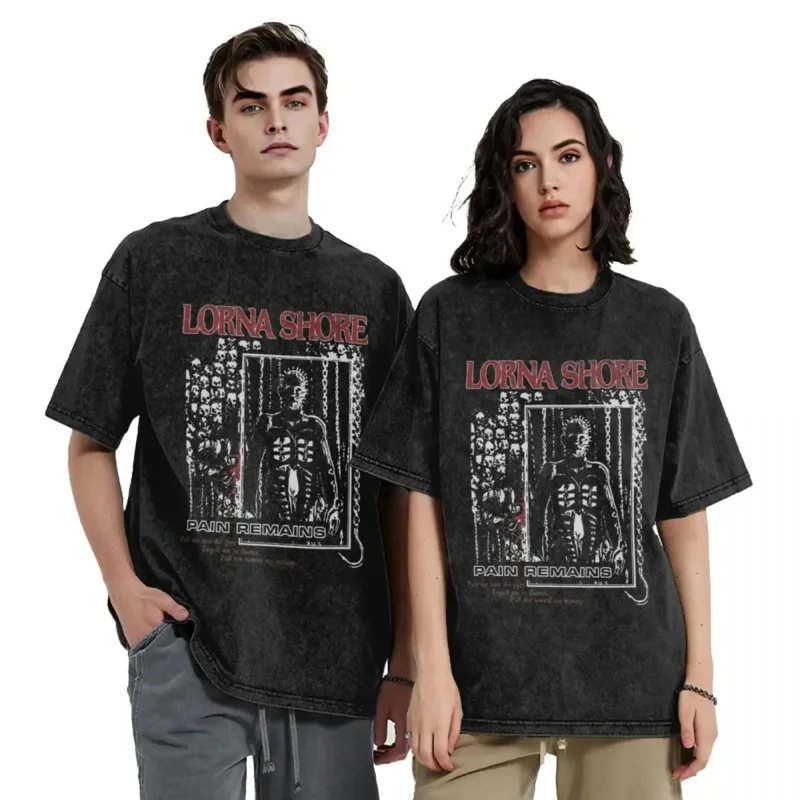 Lorna Shore Hellraiser T Shirts Hip Hop Washed Cotton Harajuku T-Shirt Fashion Men Women Tops Streetwear Summer Tees