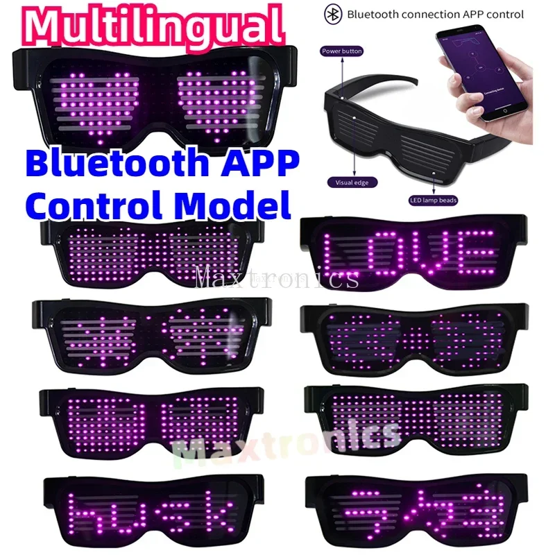 NEW Multilingual Led Glasses App Control/No APP Style USB Charge Concert Holiday Christmas Party Sunglass Led Luminous Eyewear