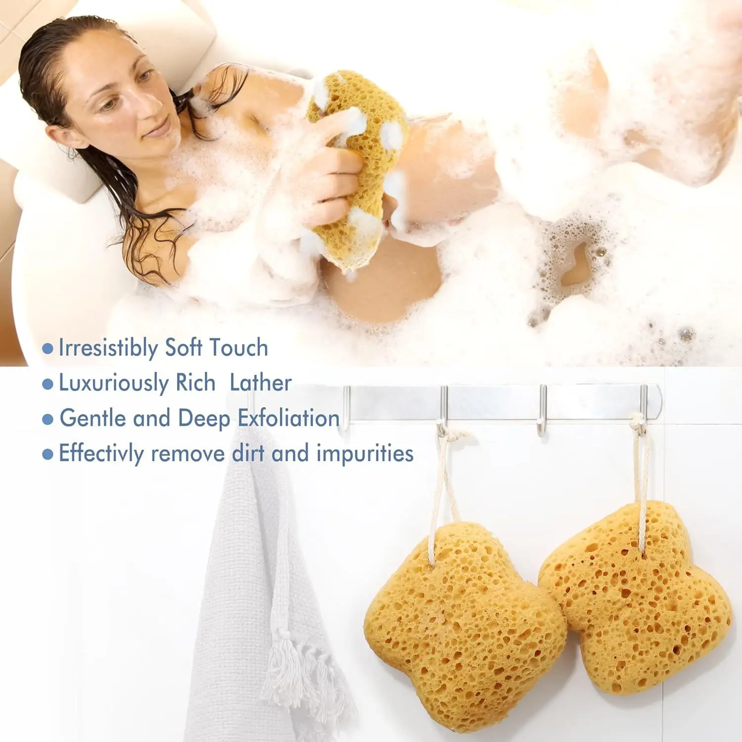 

2pcs Natural Honeycomb Sponge Bath Scrubber Gentle Exfoliating Body Sponge for All Skin Types Shower Accessories for Back