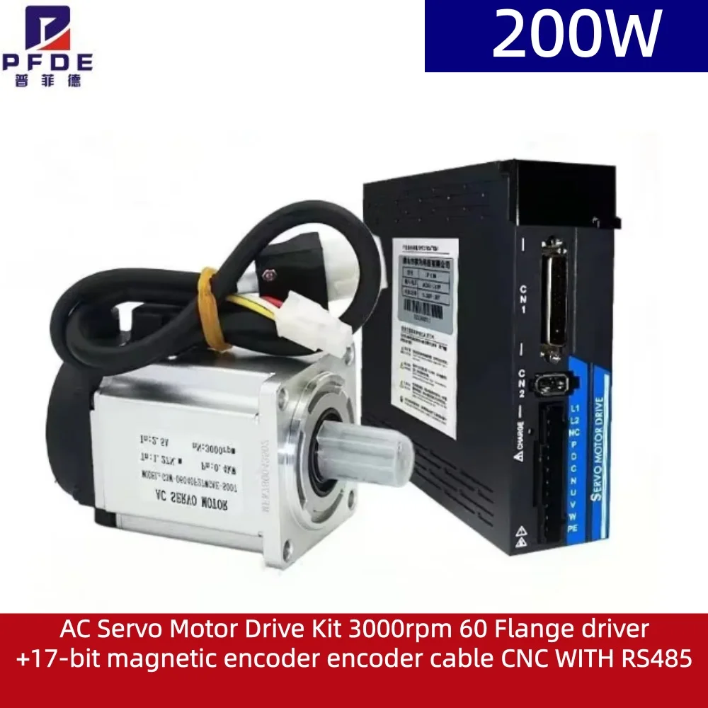 60ST 200W AC Servo Motor Drive Kit 3000rpm 60 Flange driver +17-bit magnetic encoder encoder cable CNC WITH RS485 shielded cable