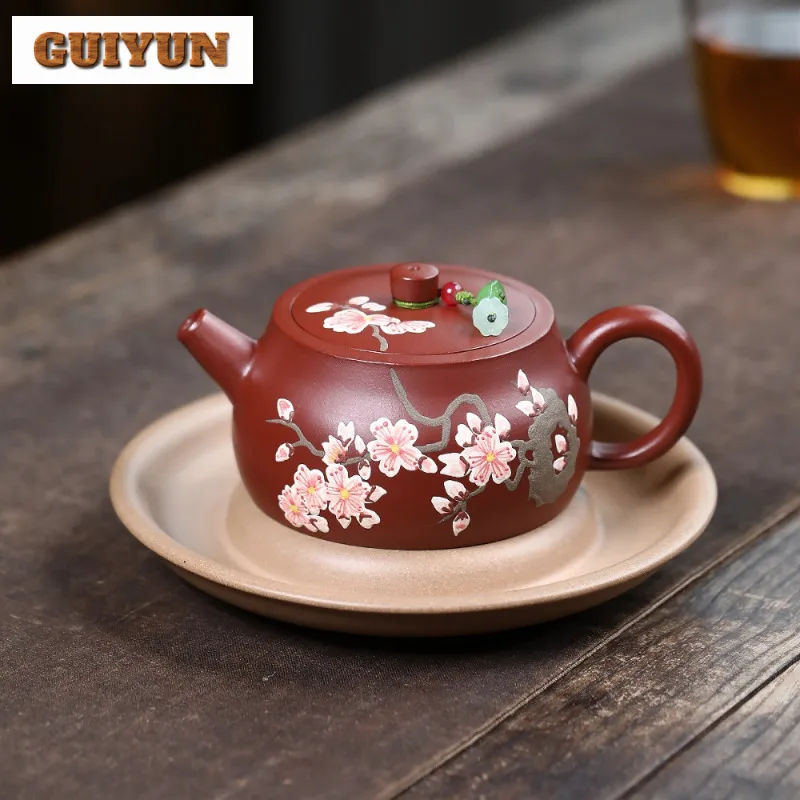 

240ml Yixing Purple Clay Teapots Handmade Clay Drawing Well Fence Pot Raw Ore Dahongpao Mud Kettle With Infuser Zisha Tea Set