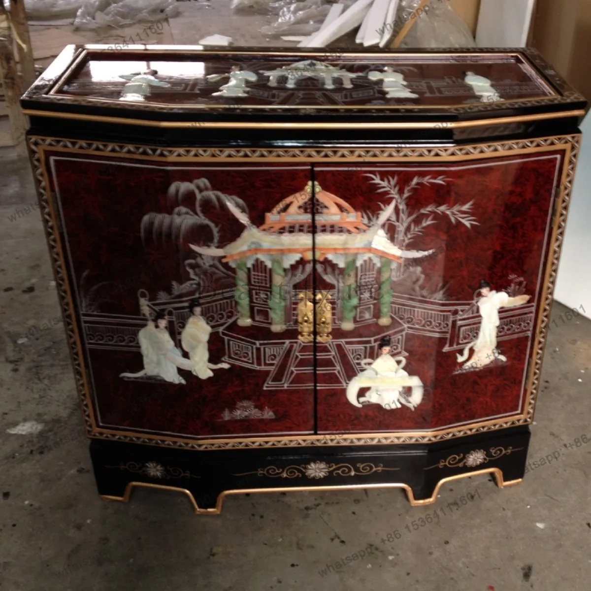 Luodian Craft Entrance Cabinet Bright Painted Furniture Inlaid Shell Decorative Cabinet