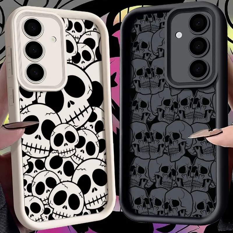 

Phone Case For Samsung S26 S25 S24 S23 S21 S20 Ultra Horror Black Skull Skeleton Funda For Galaxy S25 S24 FE S26 Plus Soft Cover
