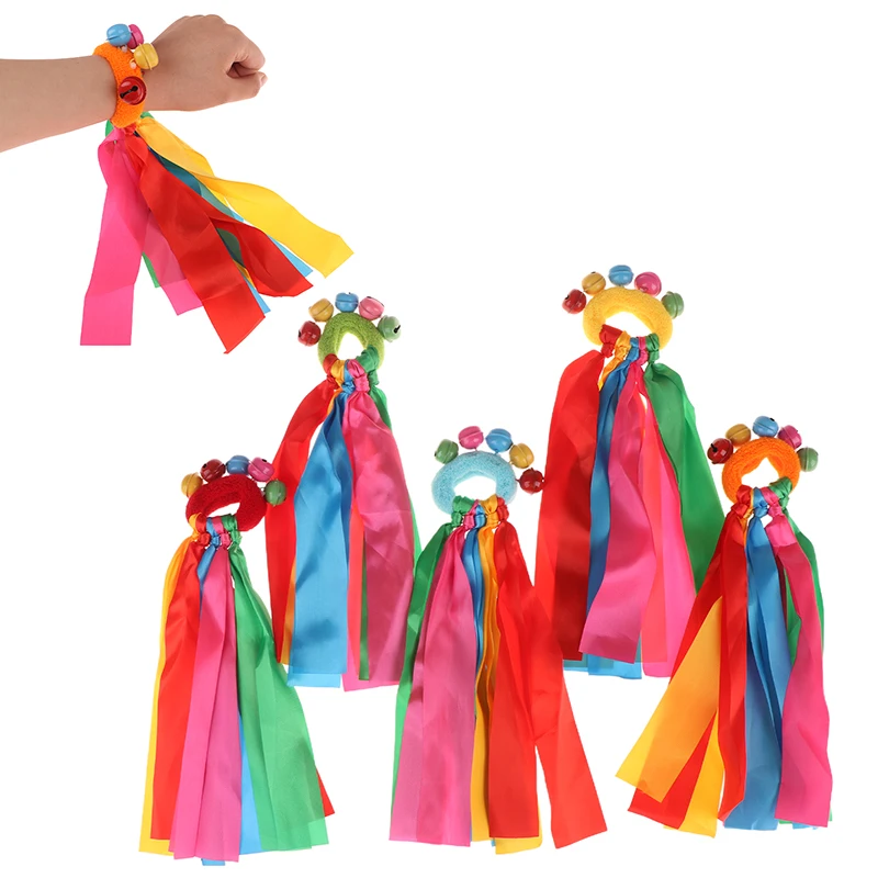 1Pcs Children's Wrist Ribbon Team Sports Pompom Cheerleading Big Match Pom Club Dance Props Elastic Bracelet With Elastic Rope