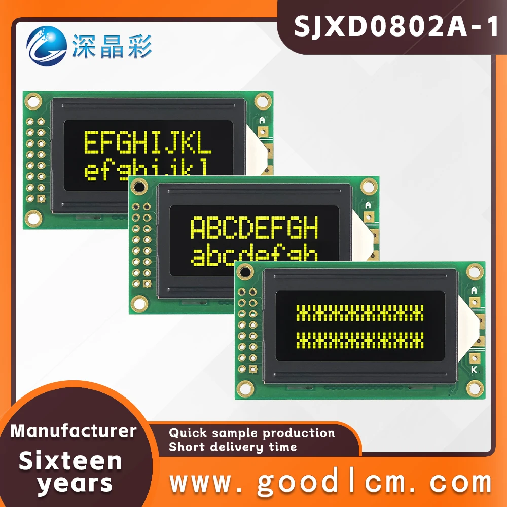 

Industrial control Russian characters LCD 0802 display screen JXD0802A-1 VA Yellow Negative 8X2 character LCM display module