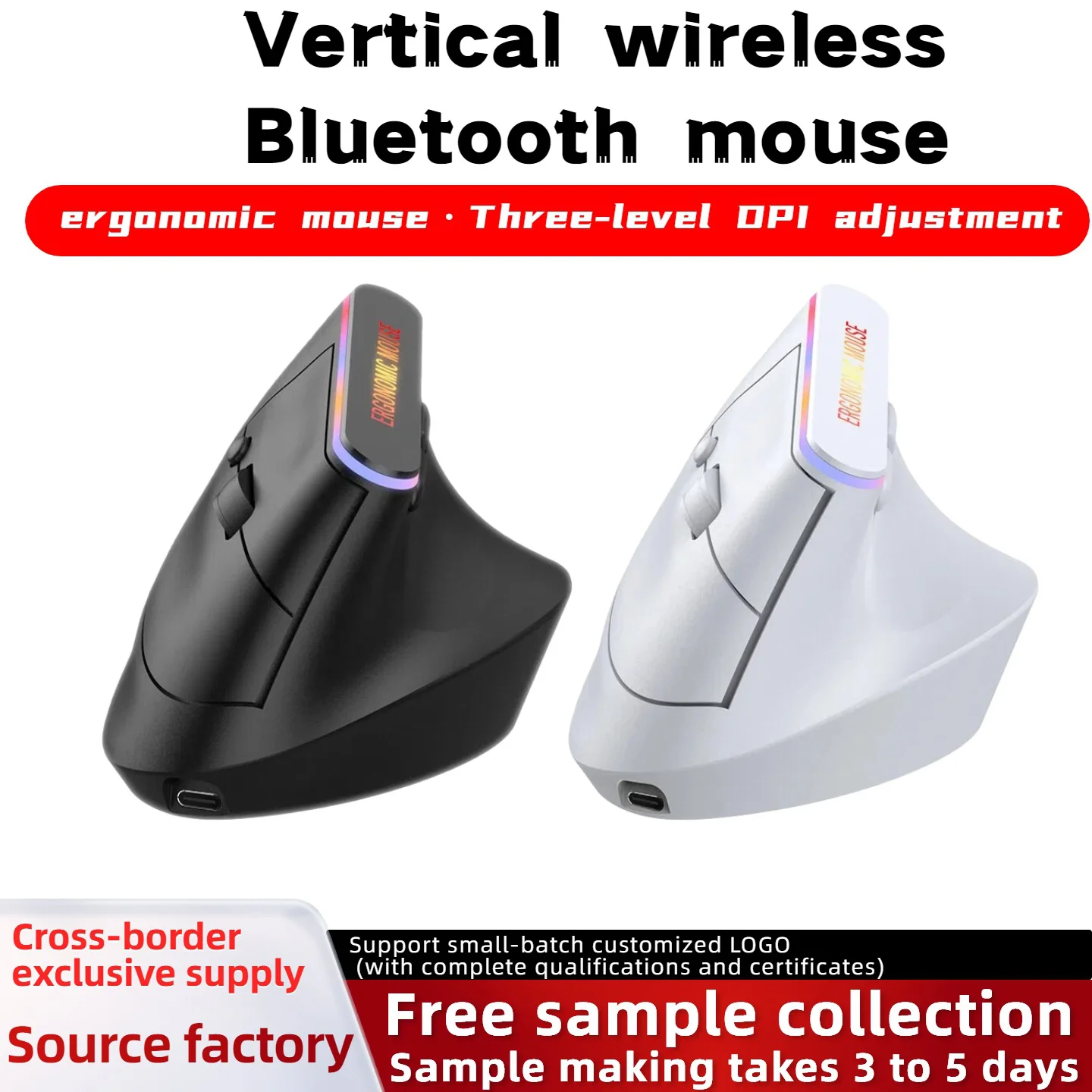 Vertical Mouse Ergonomics Design RGB Light Effect 2.4G Bluetooth Dual-mode Rechargeable Office Use Comfortable Grip Mause