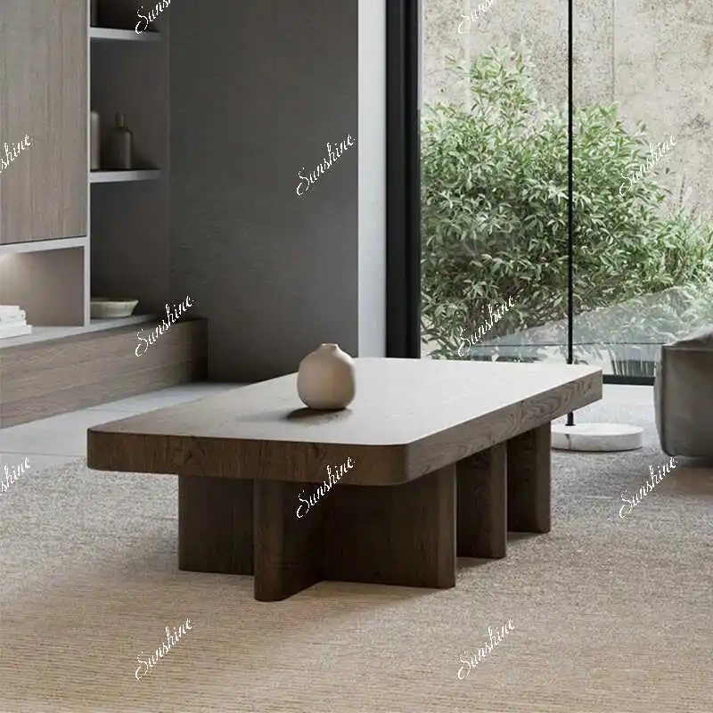 Medieval style solid wood coffee table wabi sabi wind simple modern living room rectangular coffee table
