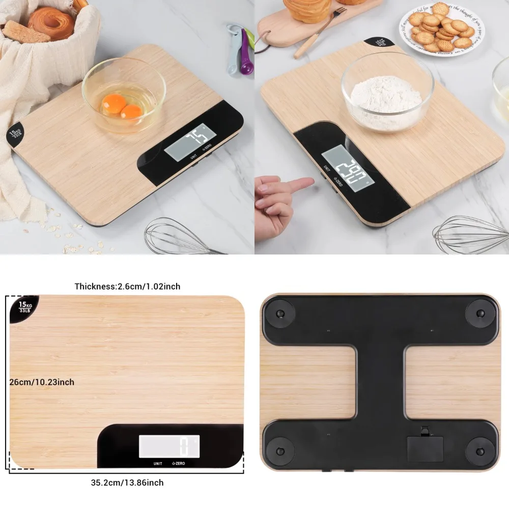 

Wooden Rectangle Electronic Kitchen Scale for Precise Baking and Cooking Measurement, Battery Operated Food Scale with Separatin