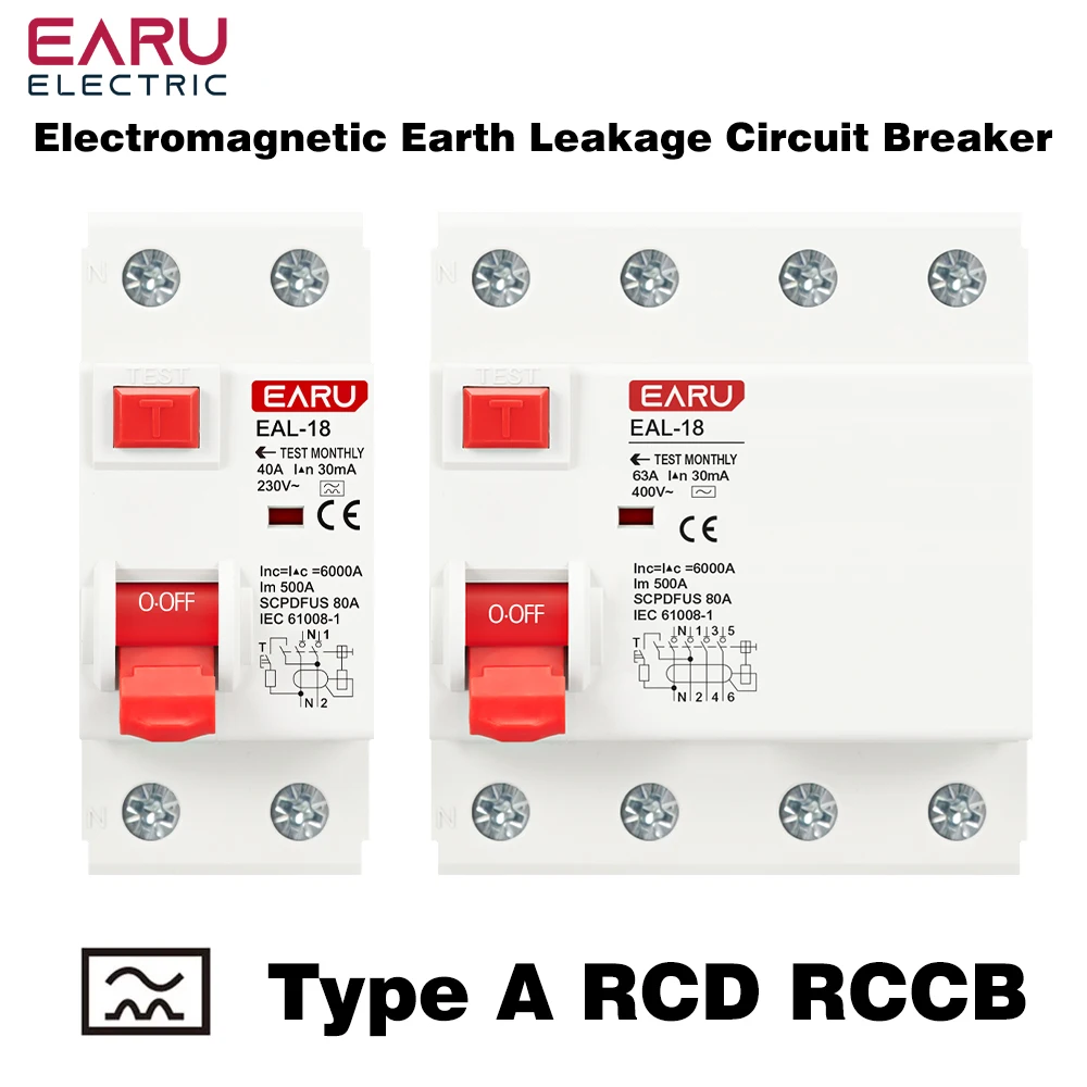 Type A RCCB RCD ELCB Electromagnetic Residual Current Circuit Breaker Differential Breaker Safety Switch 2P 4P 10/30/100/300mA