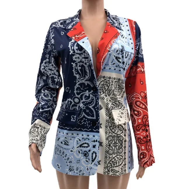 

Long Blazers Women Vintage Paisley Print Ethnic Single Breasted Chic Suit 2023 New Spring Autumn Fashion Streetwear Loose Blazer