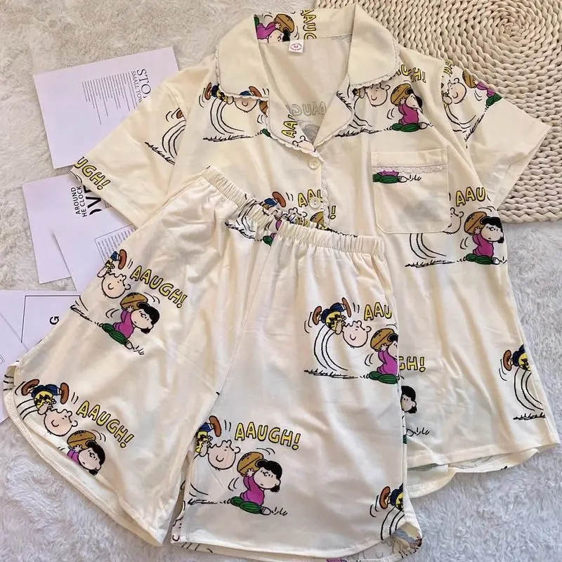 Kawaii Snoopy Melody pigiama estate femminile a maniche corte Cartoon Cute Homewear Set Anime stampa regalo di compleanno per ragazza amica