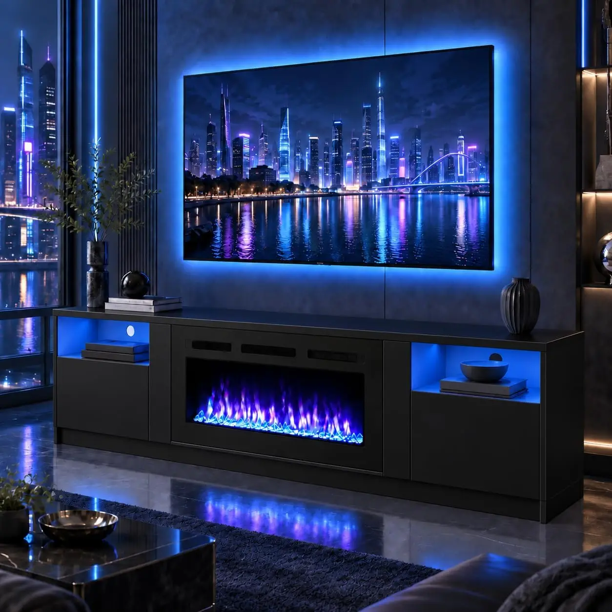 80-Inch Electric Fireplace TV Stand, Modern Entertainment Center for TVs up to 90