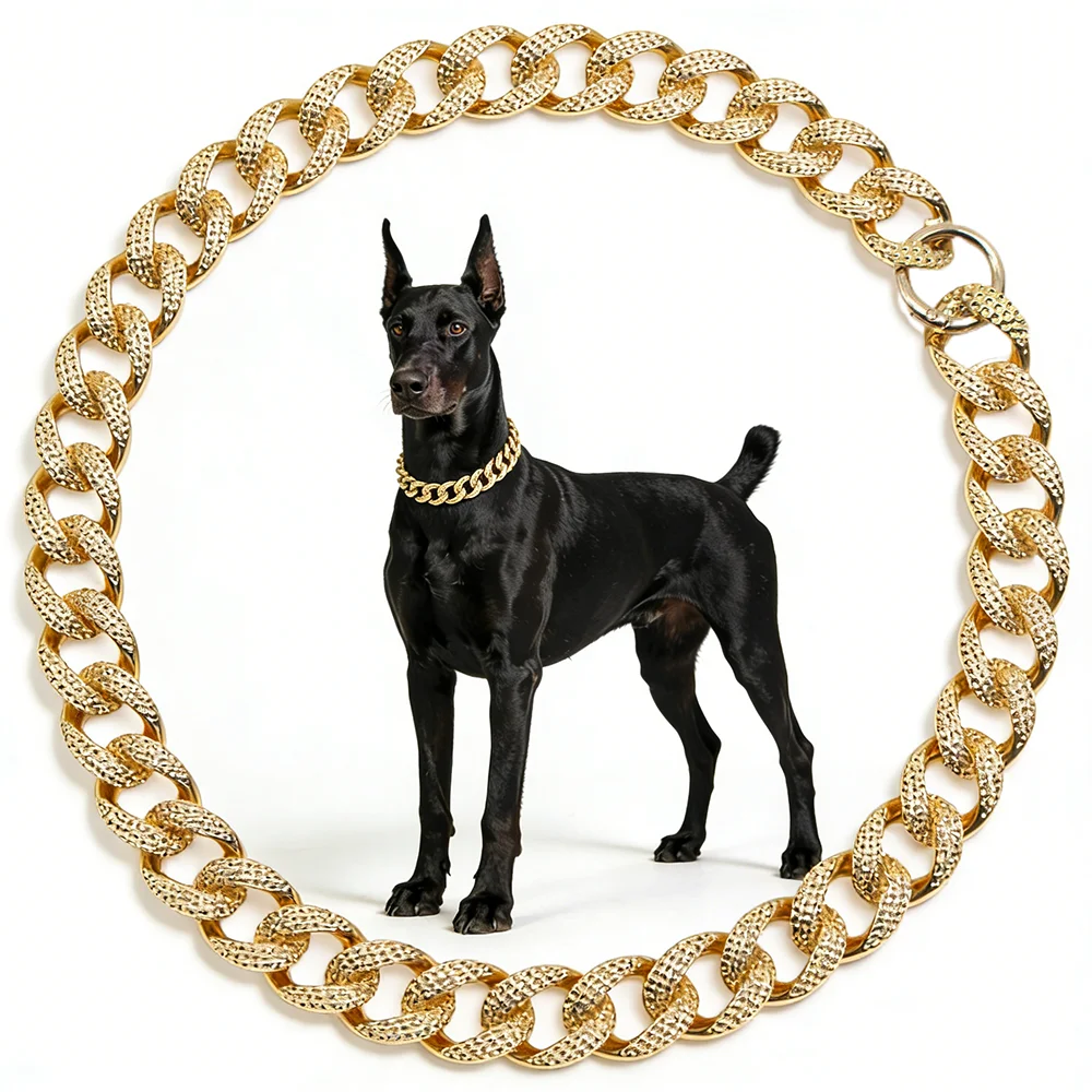 ABS Gold Dog Chain For Small Large Dogs Lightweight Cuban Dog Collar Plastic Necklace for Cat French Bulldog Pet Accessories