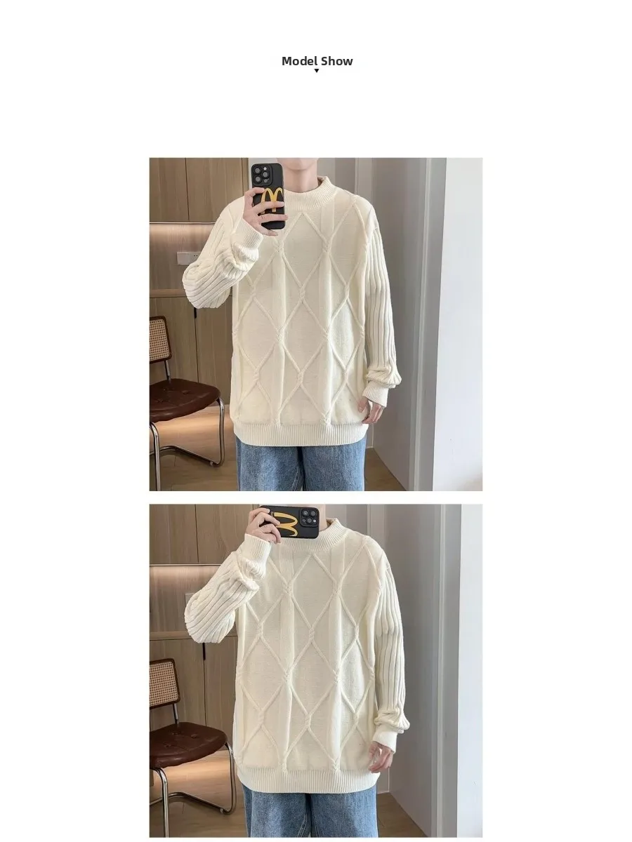 

Men's Knitted Sweater Loose Long Sve round Ne Pullover Autumn Winter Faion Soft Polyester Fiber Comfortable Fit Knitwear
