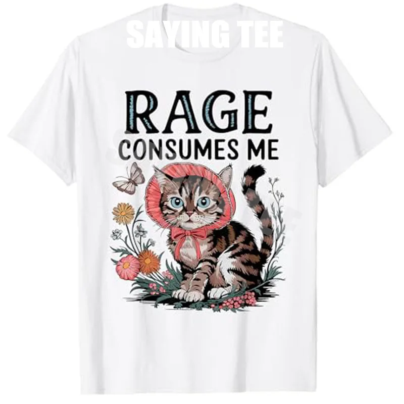 

Rage Consumes Me Funny Cat Meme T-Shirt Sarcastic Cat Meme Gear Y2k Kitty Print Graphic Outfit Novelty Tee Short Sleeve Blouses