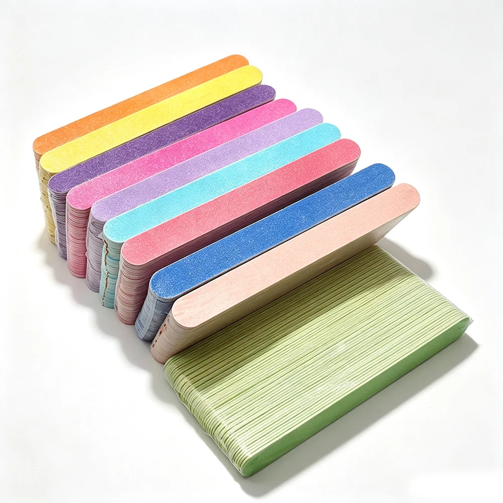 Thin Colorful Wooden Nail Files Double Grit Half Moon Manicure Pedicure Tool for Natural Nails 5/10/2/1 Packs