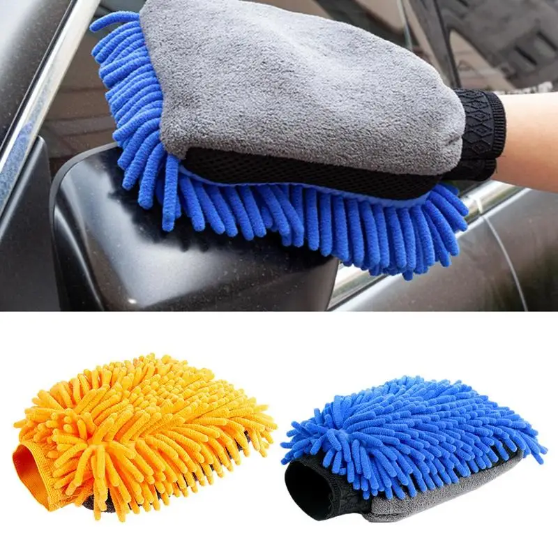 

Car Wash Mitt Automotive Cleaning Microfiber Gloves 3 In 1 Mitt With Chenille Double Sided Coral Velvet Wax Detailing Brush Tool