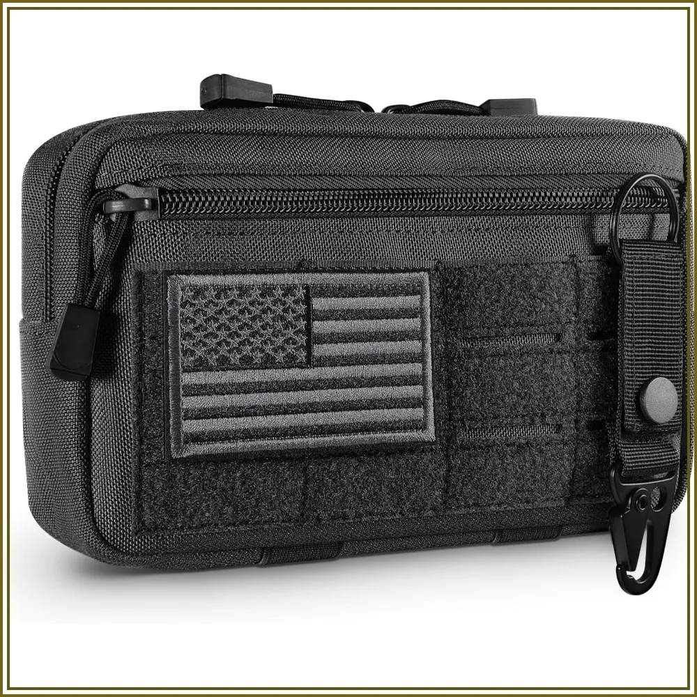 

Tactical Molle Admin Pouch Utility Laser Cut EDC Tool Bag Horizontal Modular Pouch with US Flag Patch & Keychain