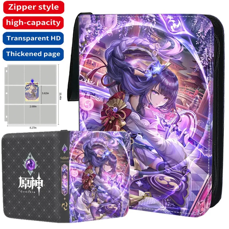 Genshin Impact Card Binder, Collector PleFolder, Zipper, Anime Trading Game Album Holder with 50 Inner Liberty, 4/9 Pocket