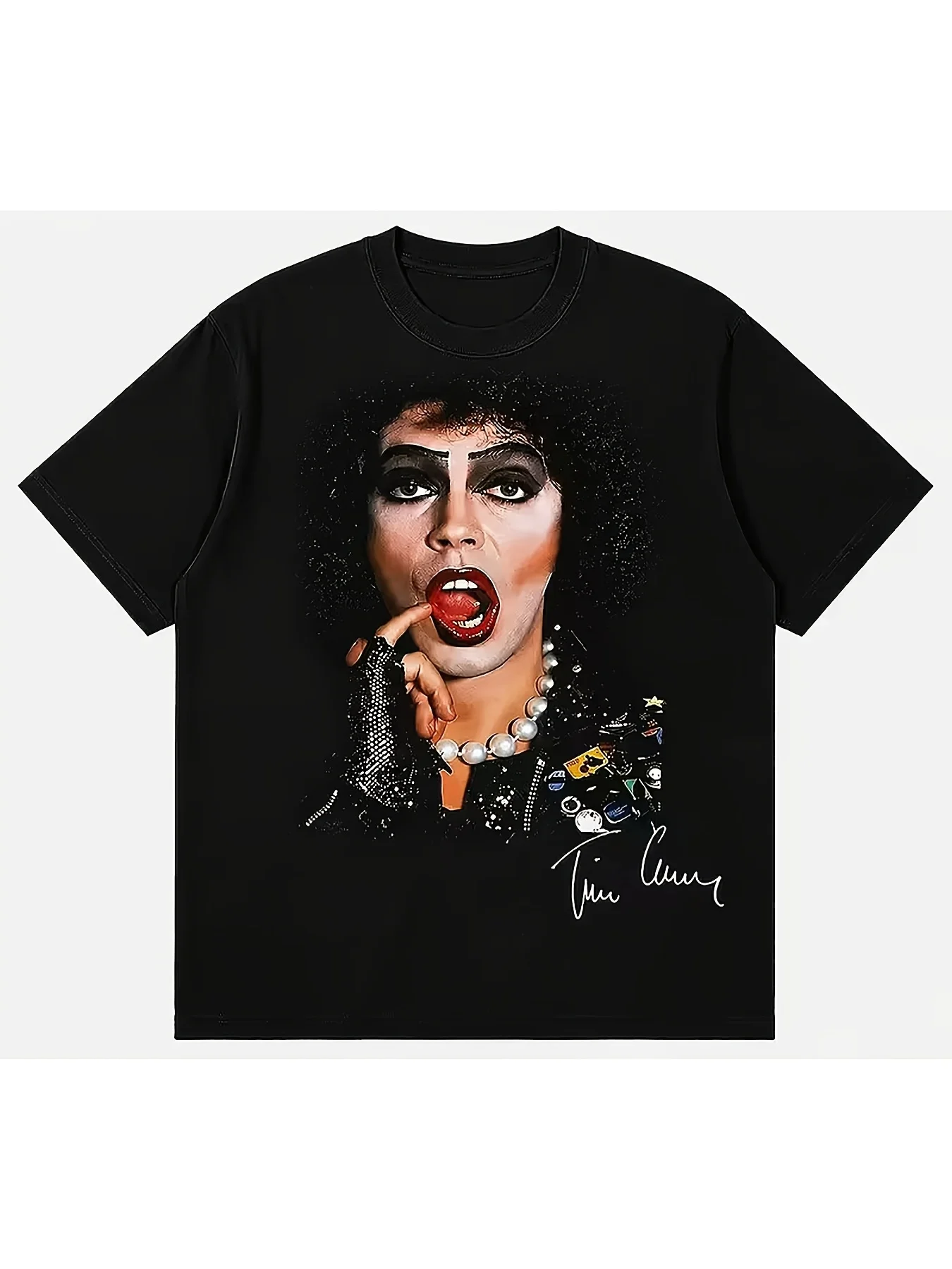 Tim Curry Potrait Signature Vintage Graphic T-Shirt, Gifts for Fans, Christmas Day Gift, Suitable for Daily Vacation Outfits And Gym Sport