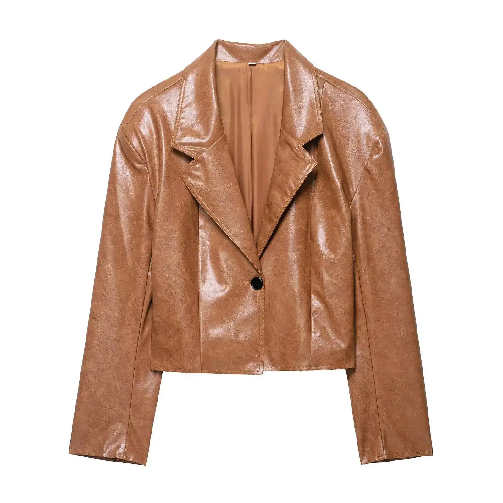 Veste en cuir Pu pour femme, manteau à manches longues, col rabattu, boutons, Locomotive, Streetwear urbain, automne 2025