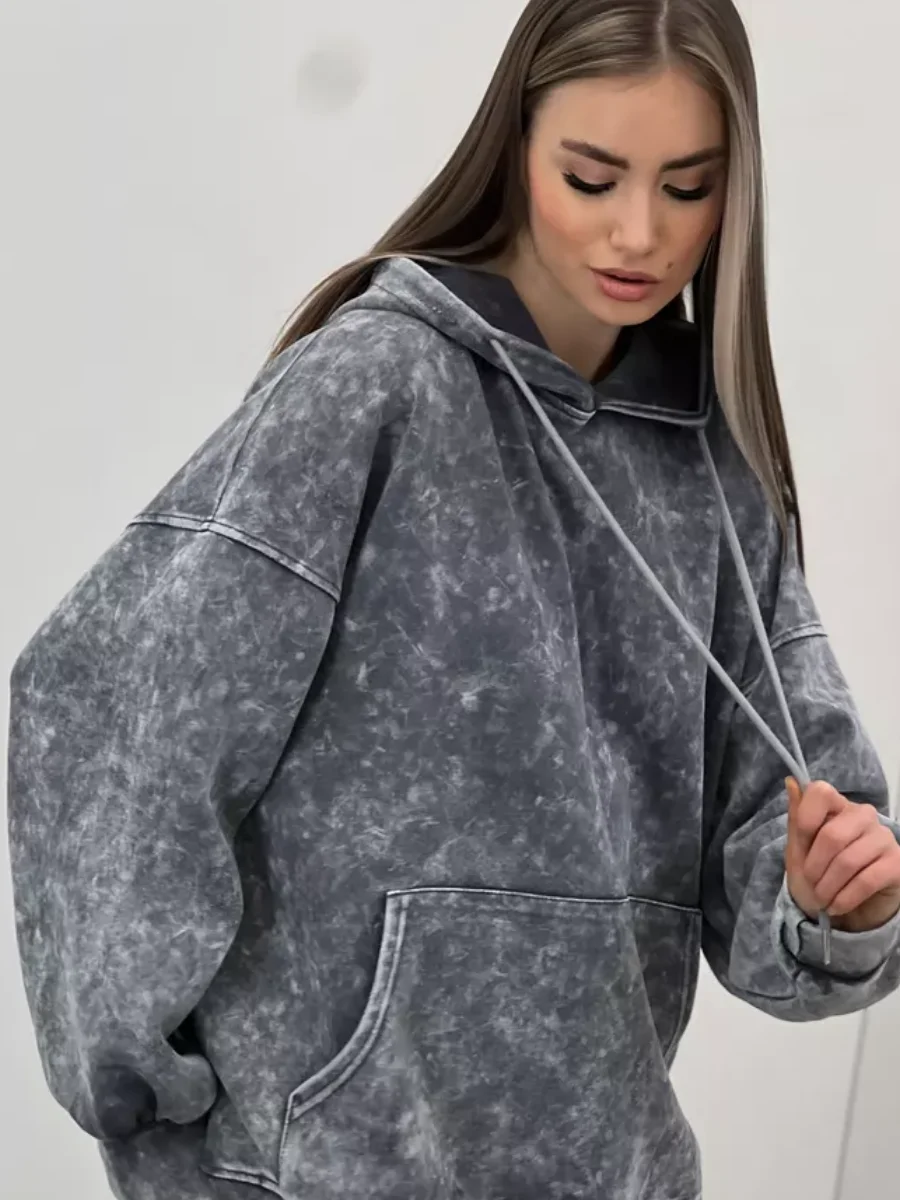 Autumn And Winter Thick Women's Loose Hoodie street Retro Vintage Punk Y2K American Design, Letter Rhinestone Sweatshirt