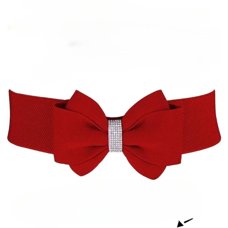 Red Bow Belt Wide Elastic Belts for Women Apparel Accessories Party Gifts