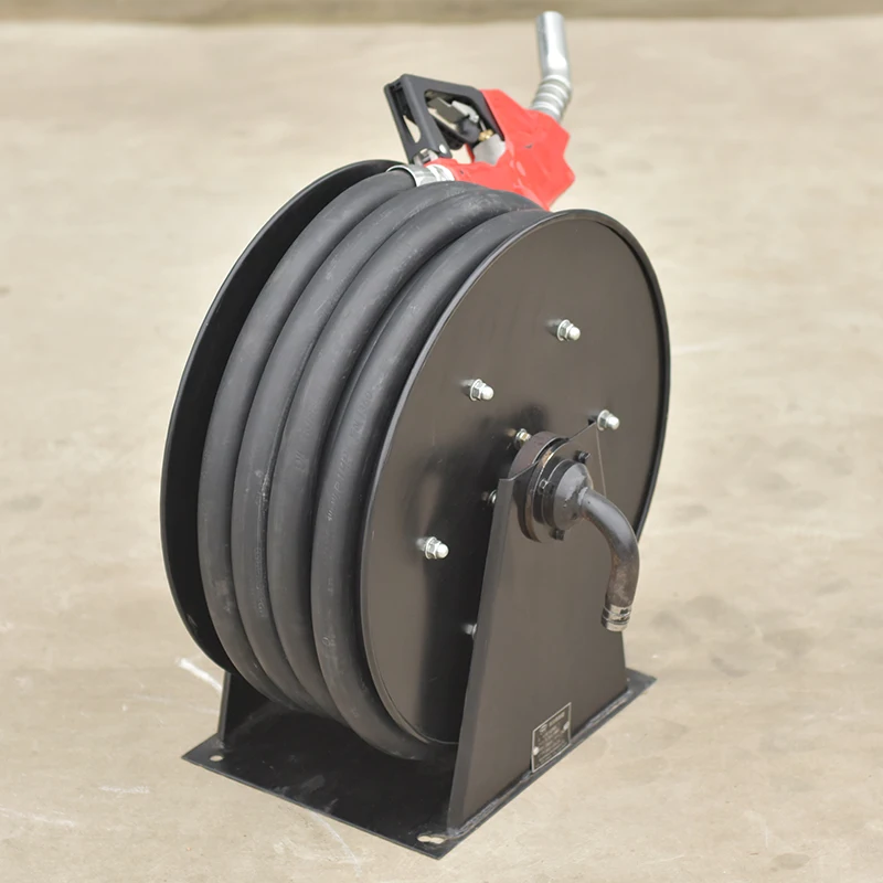 Auto Retractable Fuel Hose Reel Carbon Steel Anti-Static Hose Self-Sealing Nozzle Gas Station