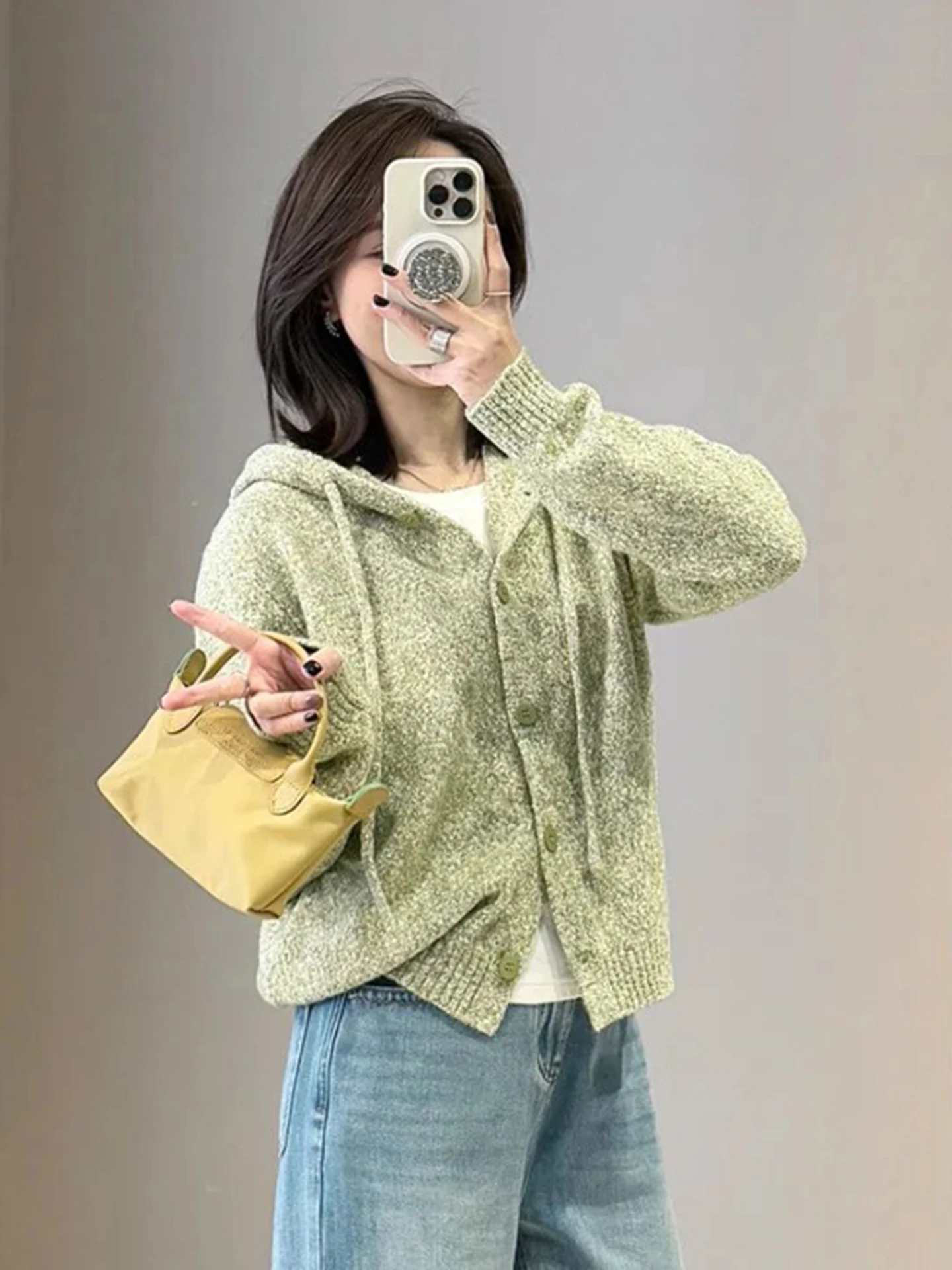 Frauen Strickjacke aus 100 % Merinowolle, einfarbig, O-Ausschnitt, mit Kapuze, Strickkabel, Herbst-Winter-Kleidung, einreihig, warm, bequem