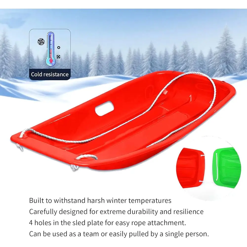 Durable 35 Snow Sleds with Rope & Handles for Kids and Adults, Smooth-Glide for 1-2 Riders