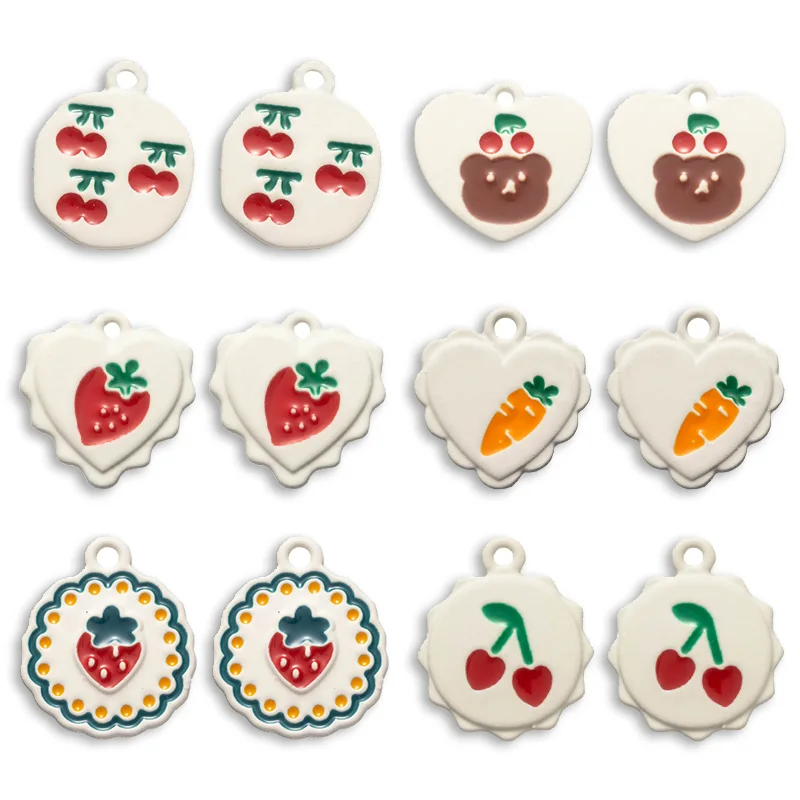 

20Pcs Sweet Love Fruit Pendant Strawberry Cherry Carrot Spray Paint Alloy Charm for Jewelry Making DIY Dangle Earring Supplies