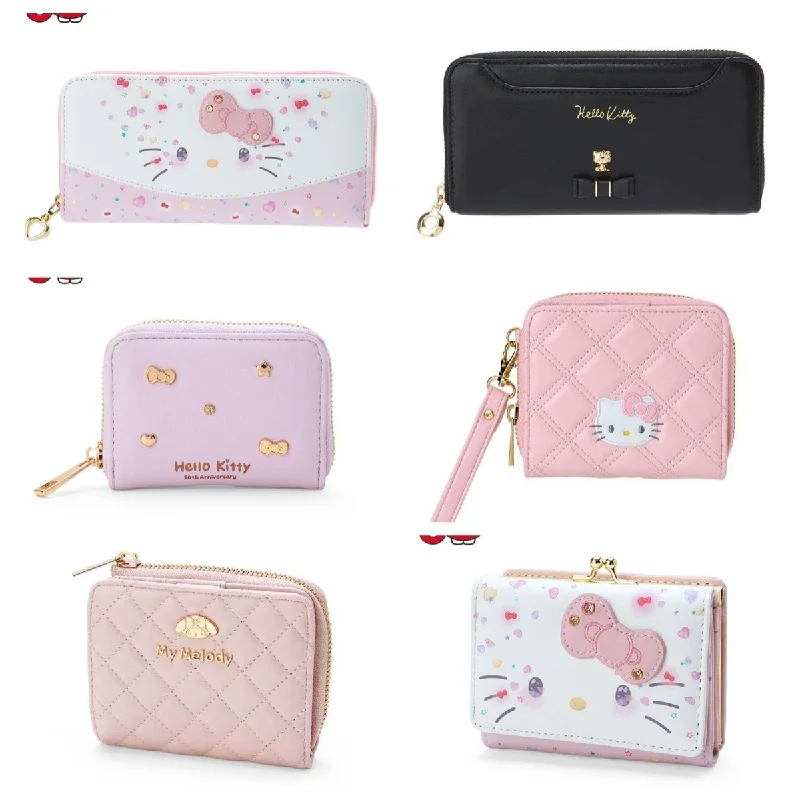 

Hello Kitty кошелек из искусственной кожи, брелки Kuromi, женский клатч Cinnamoroll, карманная книжка My Melody, сумка для карт Hankyodon, кошелек для монет для девочек